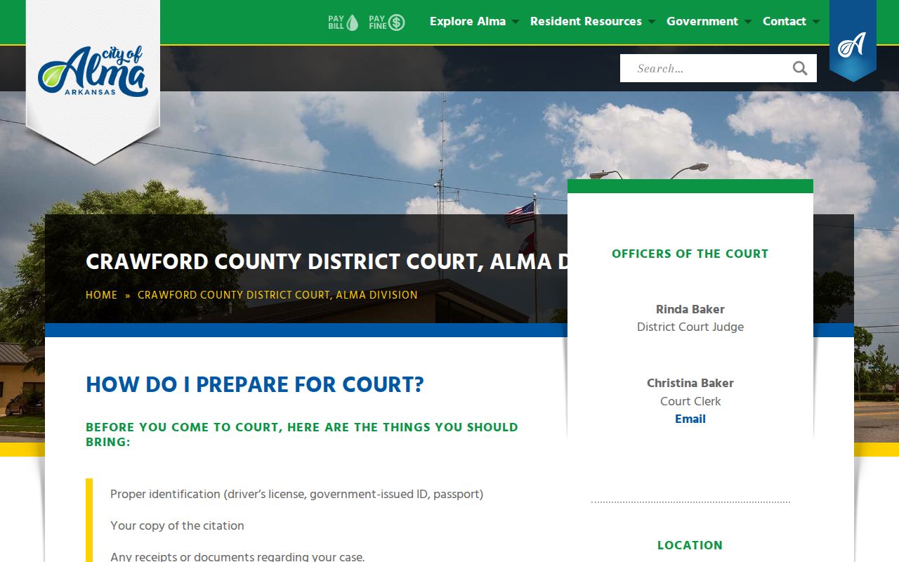 Official Alma District Court address hours and failure-to-appear notice