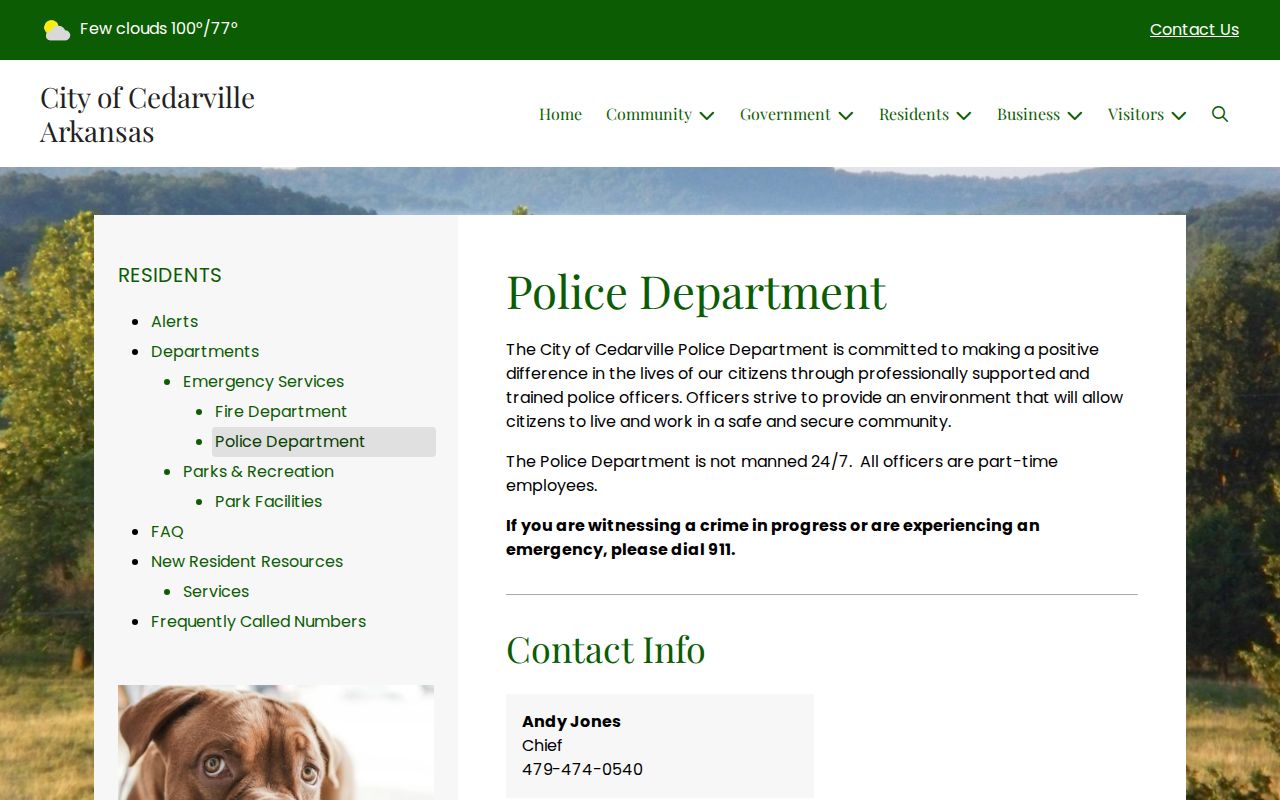 Official Cedarville Police Department part-time contact information