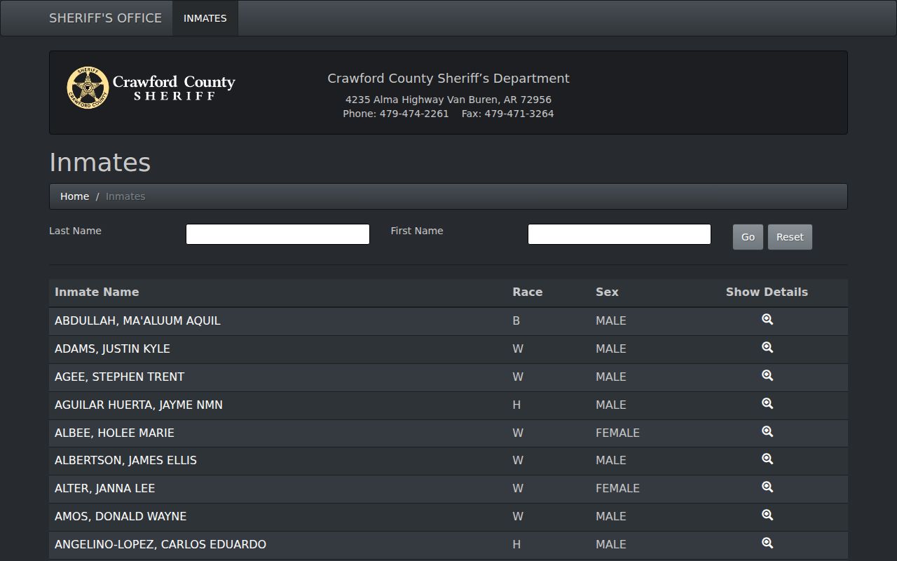 Crawford County warrant check roster search fields